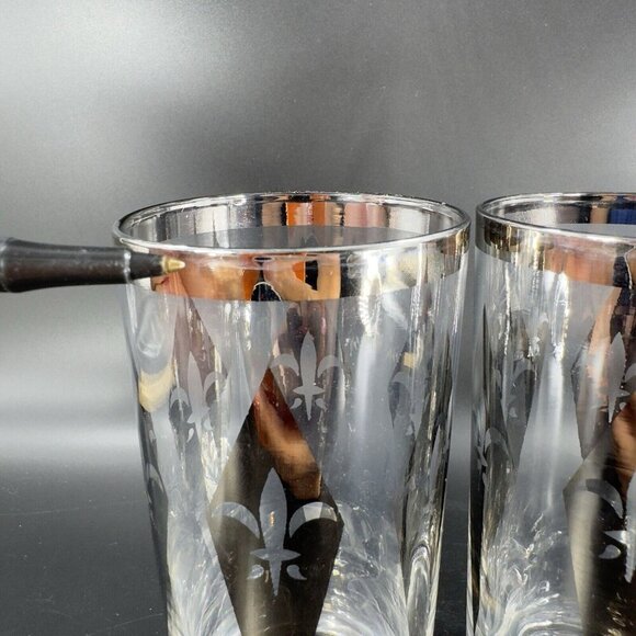 Dorothy Thorpe Silver Harlequin Diamond Fleur de Lis Glasses Highball Barware 2 - Picture 6 of 16
